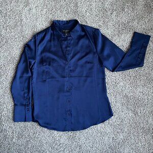 Banana Republic Classic Fit Satin Shirt - Navy Blue Women's Blouse MEDIUM
